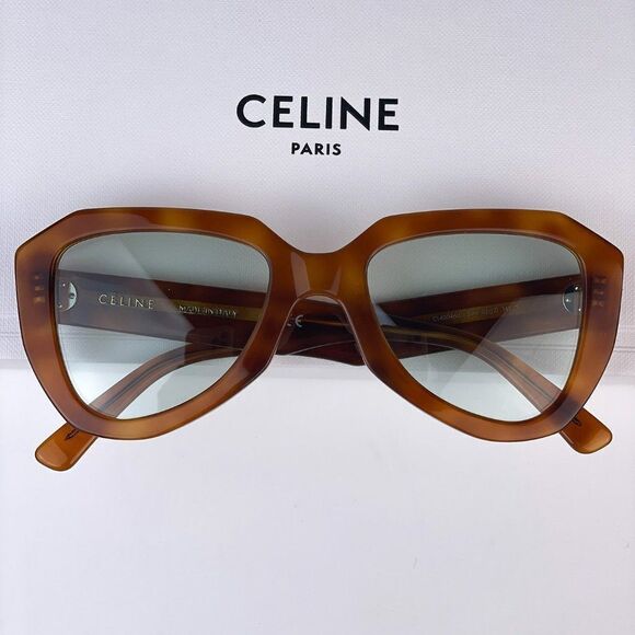 NEW CELINE CL40046U 53N Tortoise Green Women Butterfly Mirrored Sunglasses - Picture 1 of 9